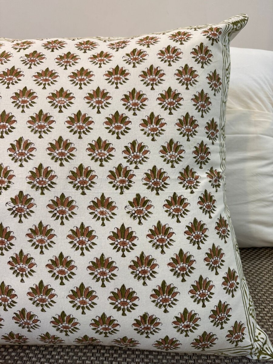 Green Brown Booti Cushion Covers 20" - Set of 5pc