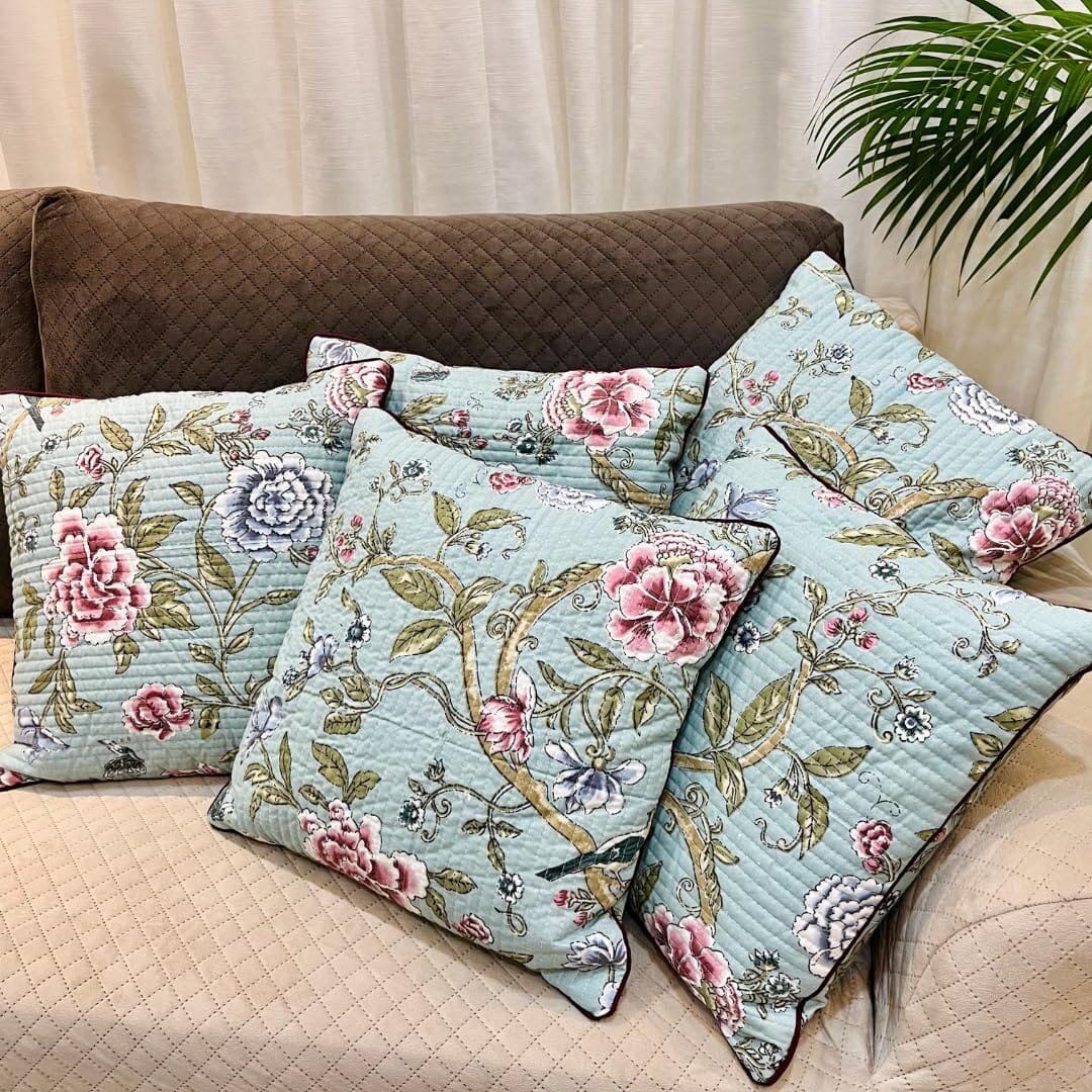 Jaipur Weaves Cushion Cover 16 inch x 16 inch – Set of 3, Pure Cotton, Hand Block Printed, Decorative Soft Floral Cushions for Sofa/Bed/Chair, Gift for Home Decor (Green Blossom Stripe,3)