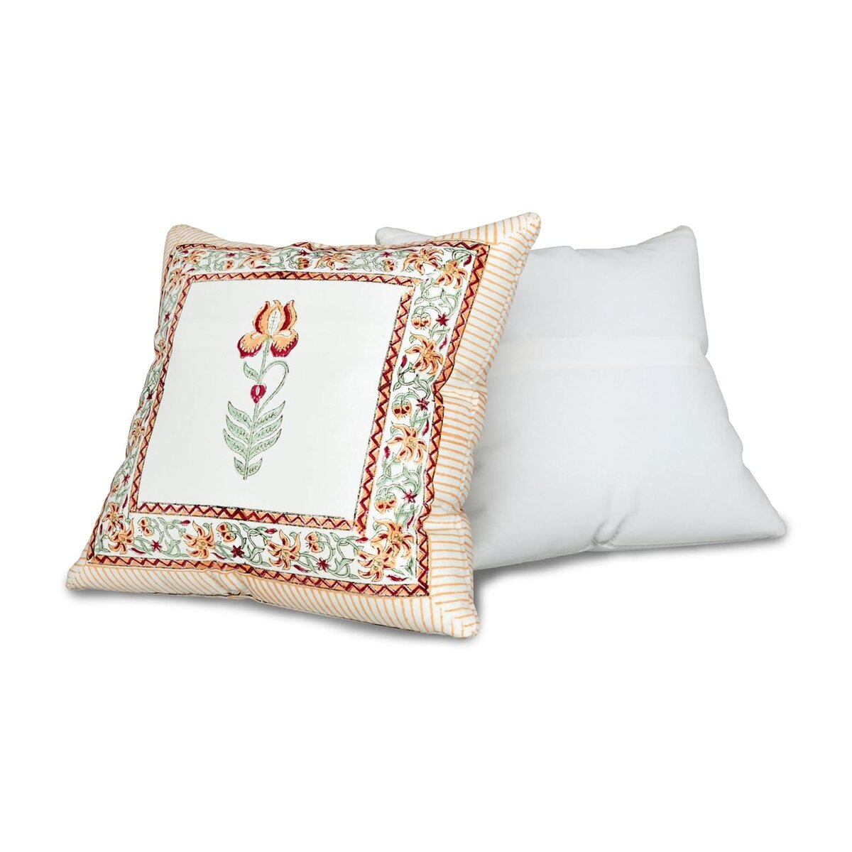 Jaipur Weaves Cushion Cover 16 inch x 16 inch – Set of 4, Pure Cotton, Hand Block Printed, Decorative Soft Floral Cushions for Sofa/Bed/Chair, Gift for Home Decor(Floral Blue.4)