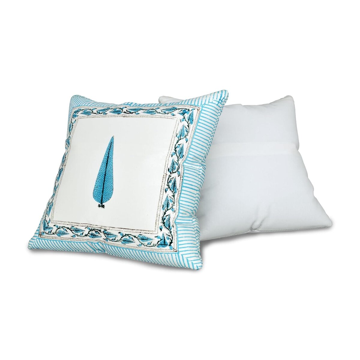Jaipur Weaves Cushion Cover 16 inch x 16 inch – Set of 4, Pure Cotton, Hand Block Printed, Decorative Soft Floral Cushions for Sofa/Bed/Chair, Gift for Home Decor(Floral Blue.4)