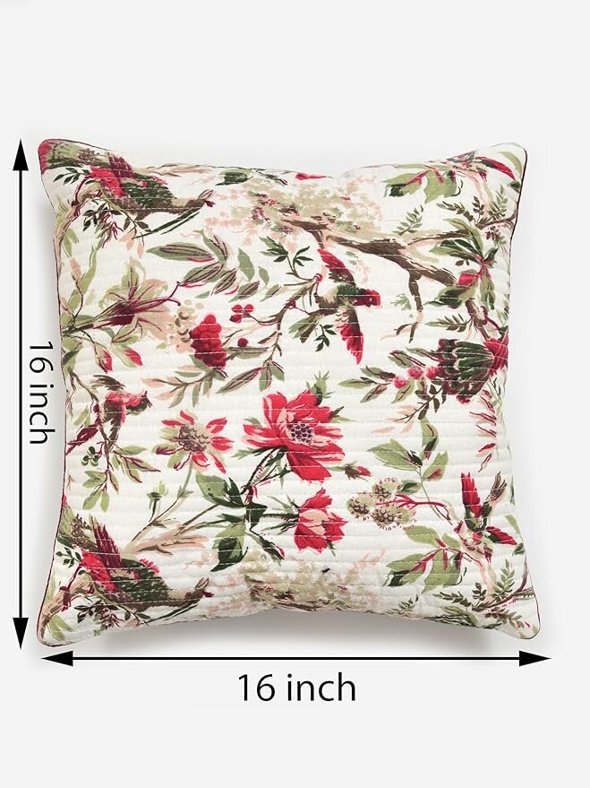 Jaipur Weaves Cushion Cover 16 inch x 16 inch – Set of 4, Pure Cotton, Hand Block Printed, Decorative Soft Floral Cushions for Sofa/Bed/Chair, Gift for Home Decor(Floral Blue.4)