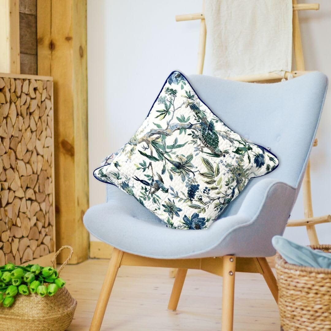 Jaipur Weaves Cushion Cover 16 inch x 16 inch – Set of 2, Pure Cotton, Hand Block Printed, Decorative Soft Floral Cushions for Sofa/Bed/Chair, Gift for Home Decor (Green Blossom Stripe,2)