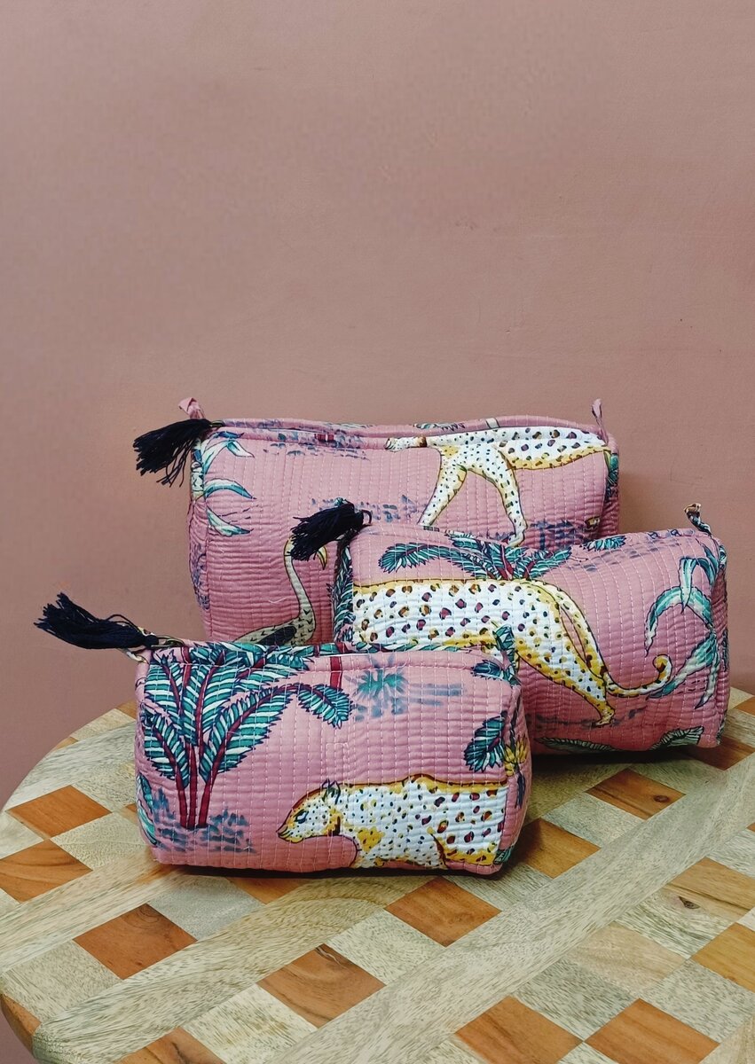Set of 3 cosmetic bag/pouches with waterproof lining