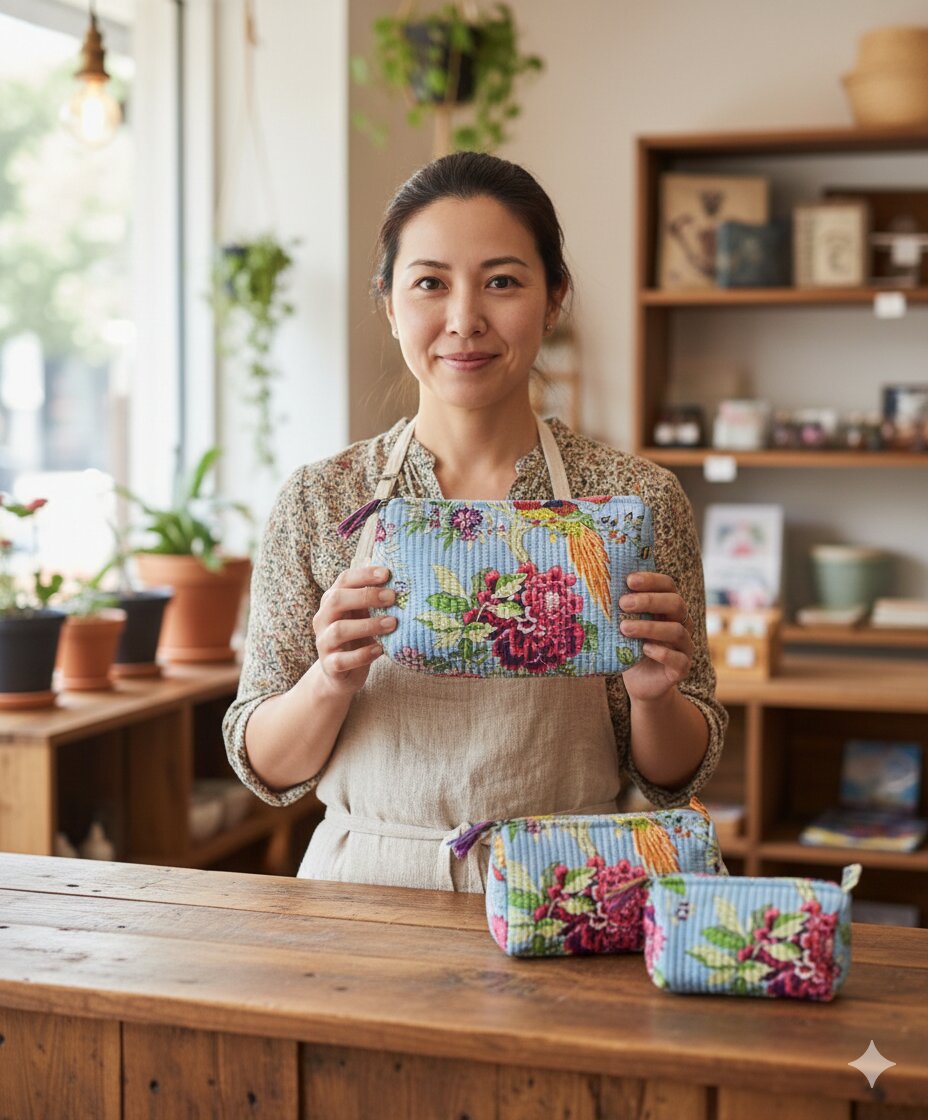 Set of 3 cosmetic bag/pouches with waterproof lining