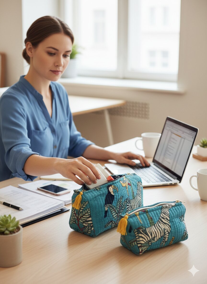 Set of 3 cosmetic bag/pouches with waterproof lining