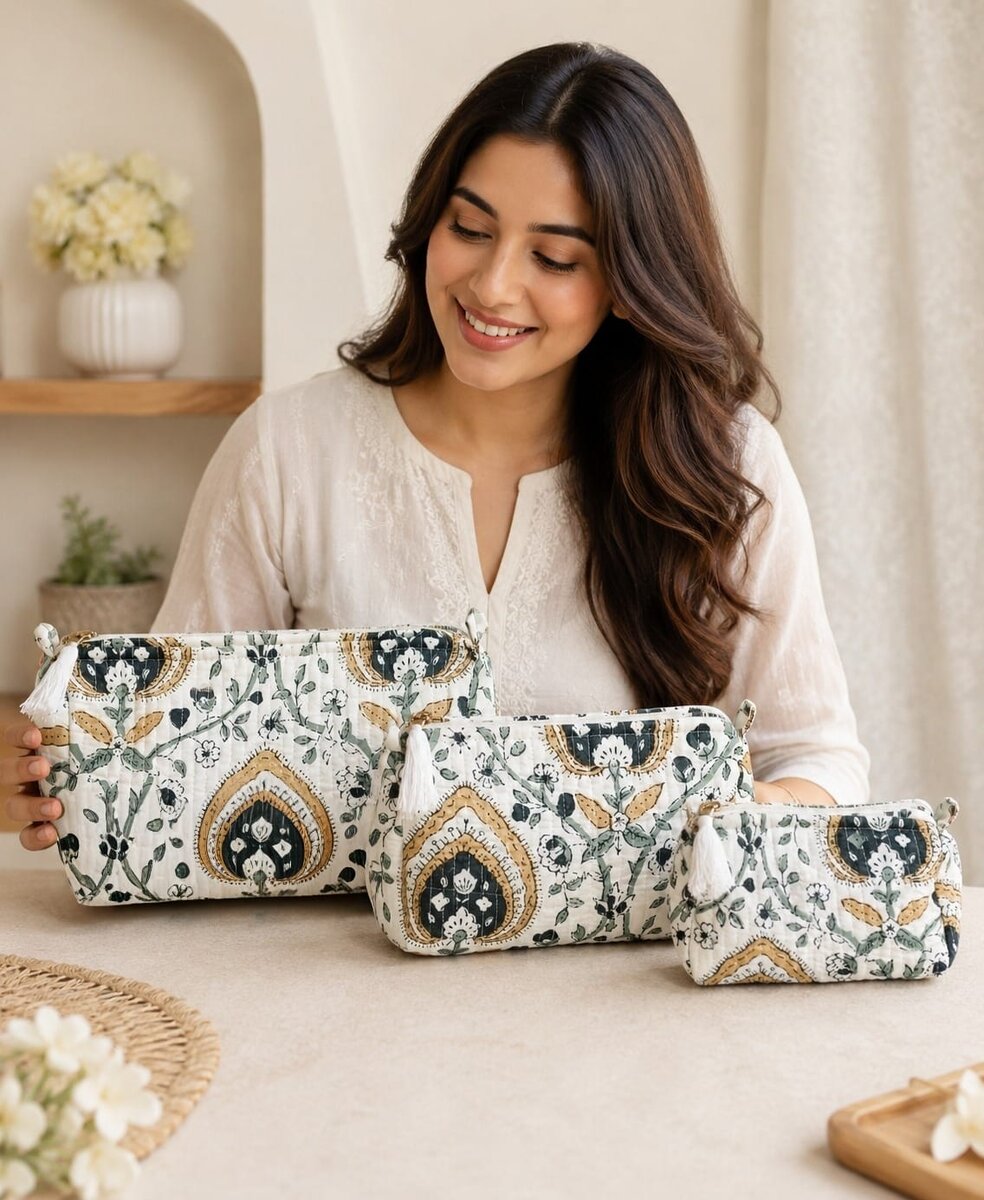 Set of 3 cosmetic bag/pouches with waterproof lining