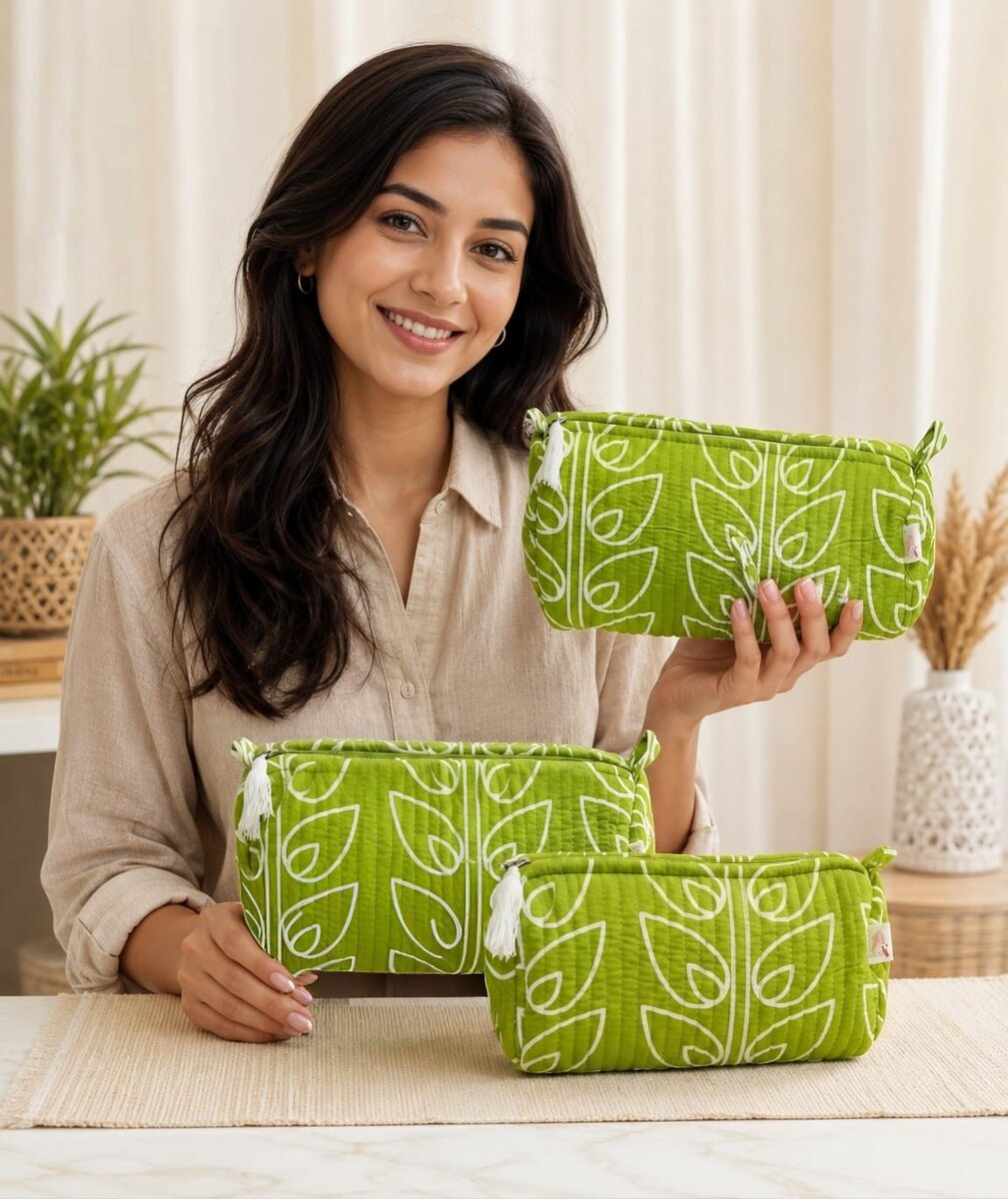Set of 3 cosmetic bag/pouches with waterproof lining