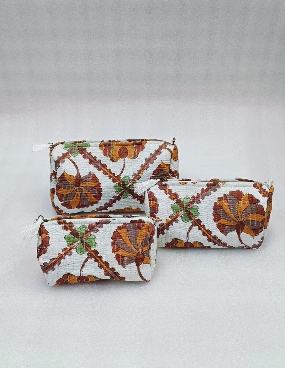 Set of 3 cosmetic bag/pouches with waterproof lining