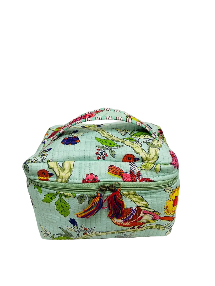 Handcrafted Quilted Makeup Organizer Bag | Cosmetic & Travel Vanity Case - 9x6.5x6.2 inches