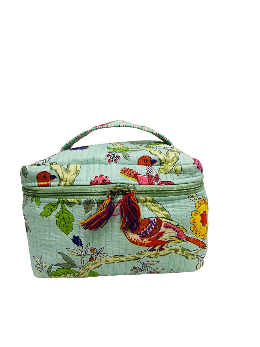 Handcrafted Quilted Makeup Organizer Bag | Cosmetic & Travel Vanity Case - 9x6.5x6.2 inches