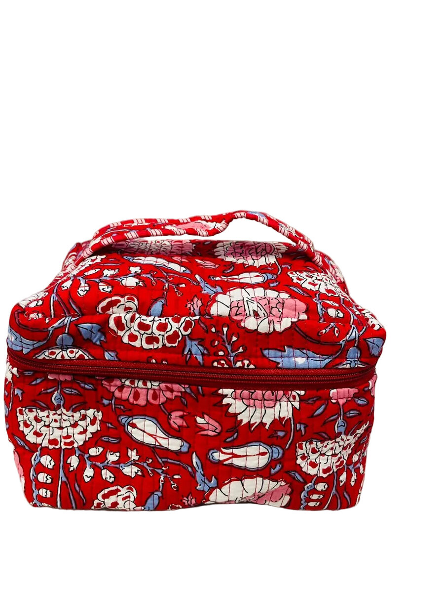 Handcrafted Quilted Makeup Organizer Bag | Cosmetic & Travel Vanity Case - 9x6.5x6.2 inches