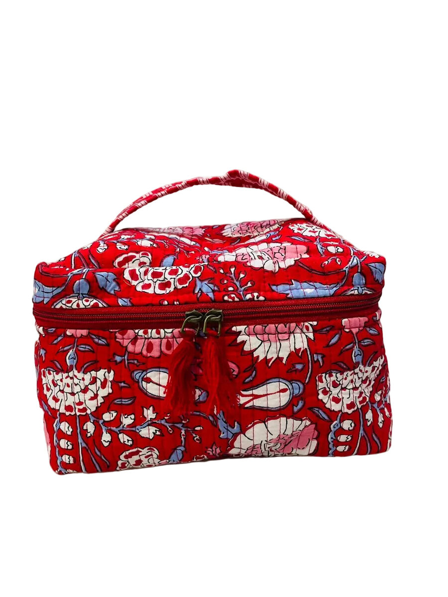 Handcrafted Quilted Makeup Organizer Bag | Cosmetic & Travel Vanity Case - 9x6.5x6.2 inches