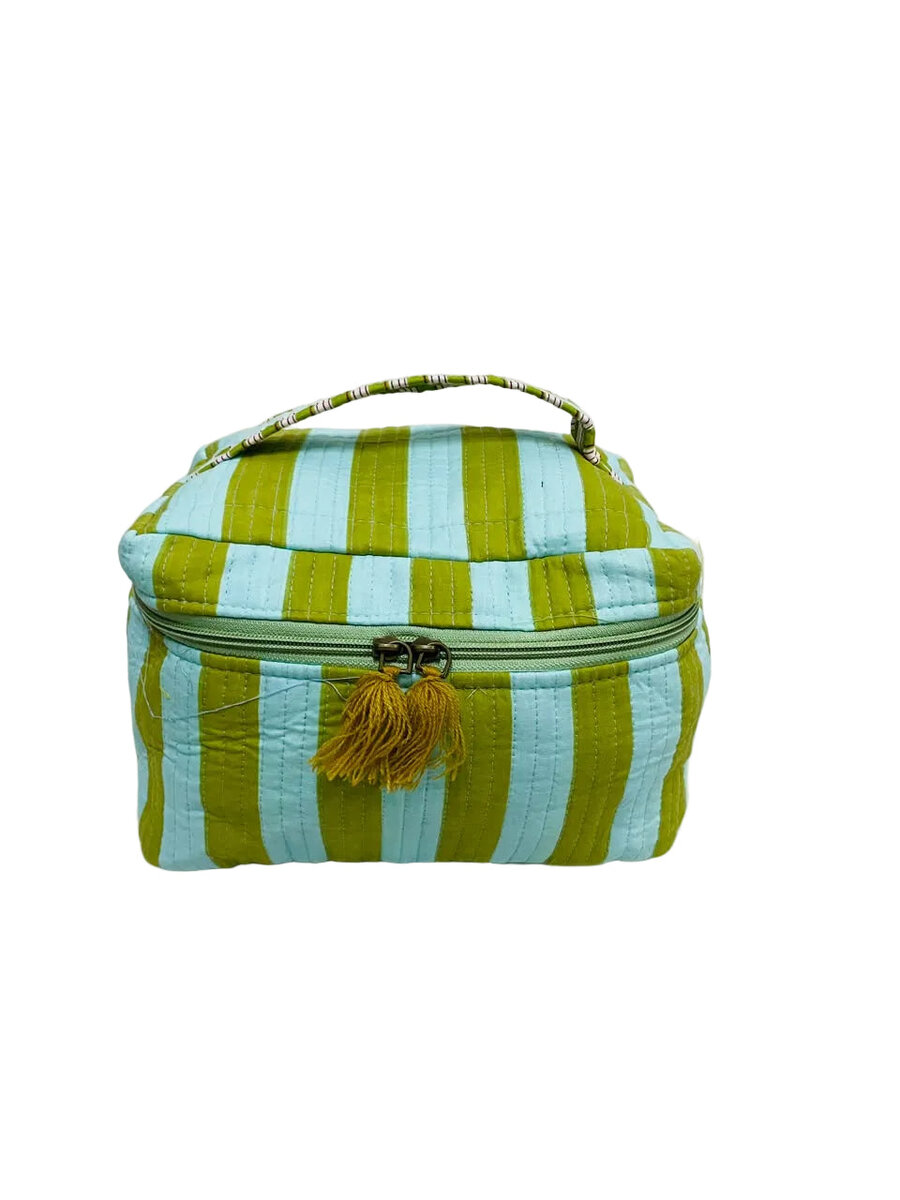 Handcrafted Quilted Makeup Organizer Bag | Cosmetic & Travel Vanity Case - 9x6.5x6.2 inches
