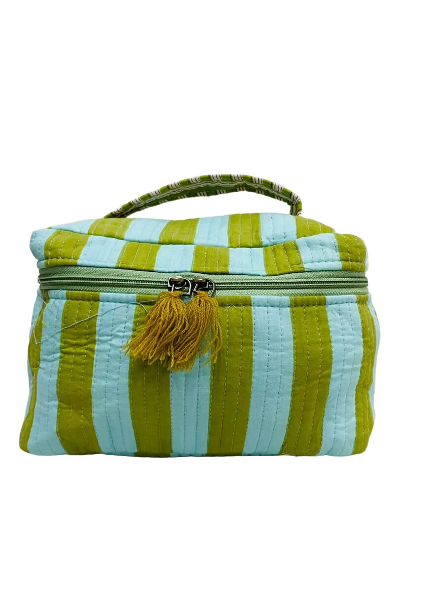 Handcrafted Quilted Makeup Organizer Bag | Cosmetic & Travel Vanity Case - 9x6.5x6.2 inches