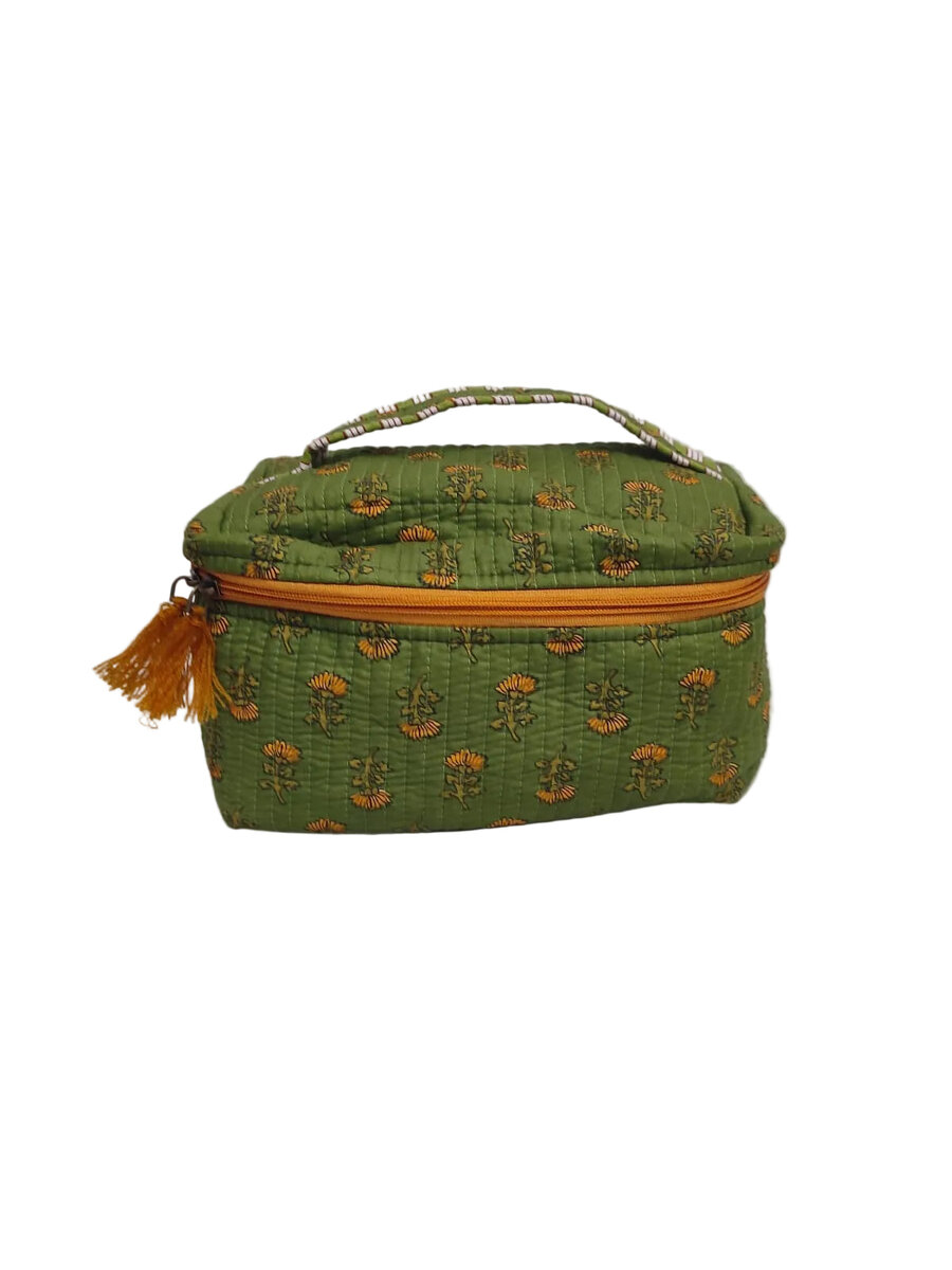 Handcrafted Quilted Makeup Organizer Bag | Cosmetic & Travel Vanity Case - 9x6.5x6.2 inches