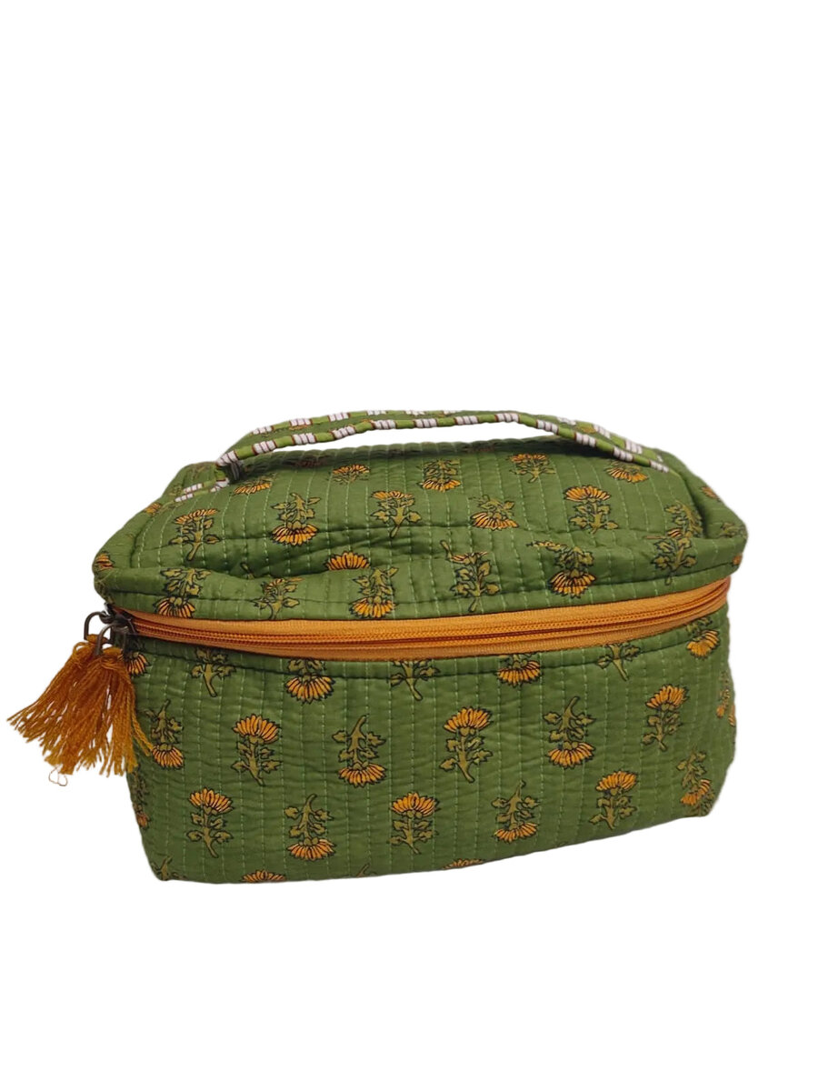 Handcrafted Quilted Makeup Organizer Bag | Cosmetic & Travel Vanity Case - 9x6.5x6.2 inches