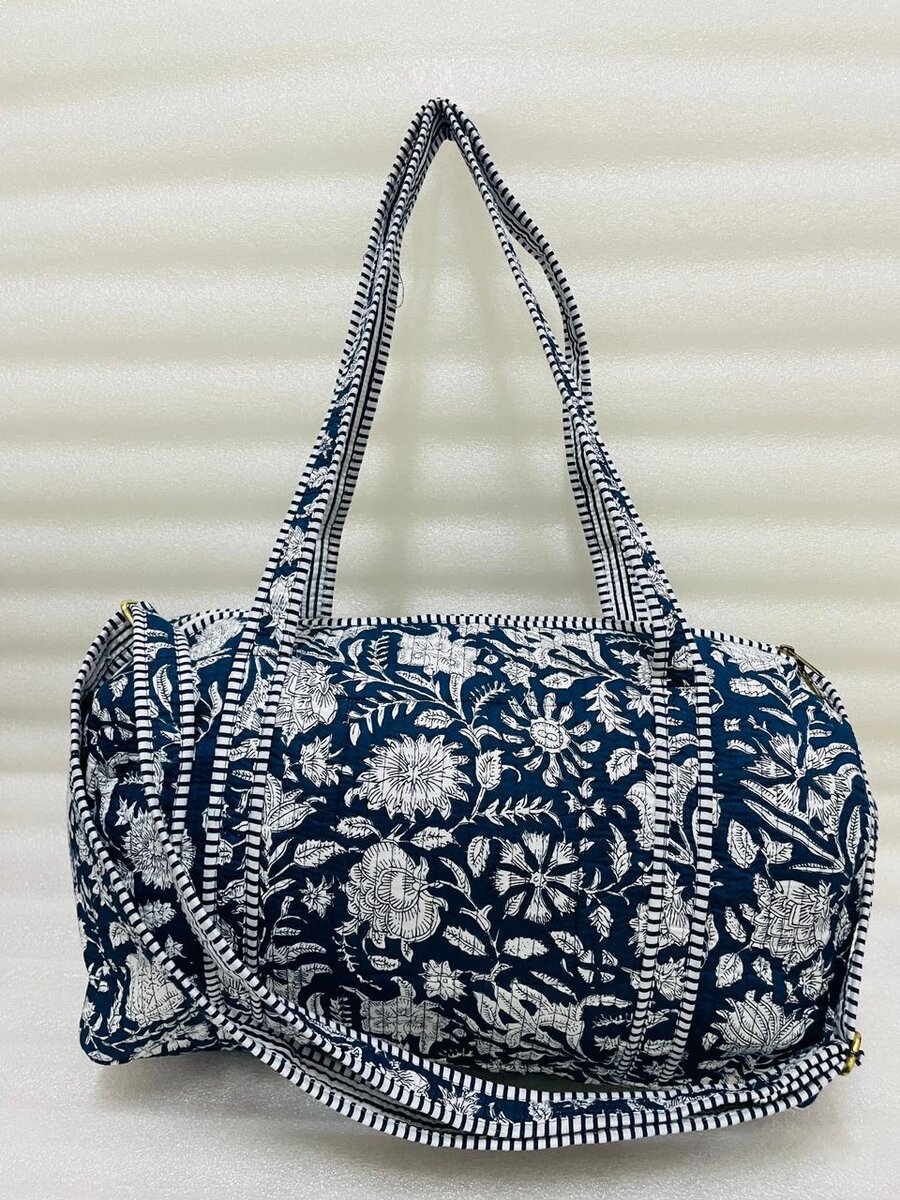 Block Printed Quilted Duffle Bag with Concealed Zip