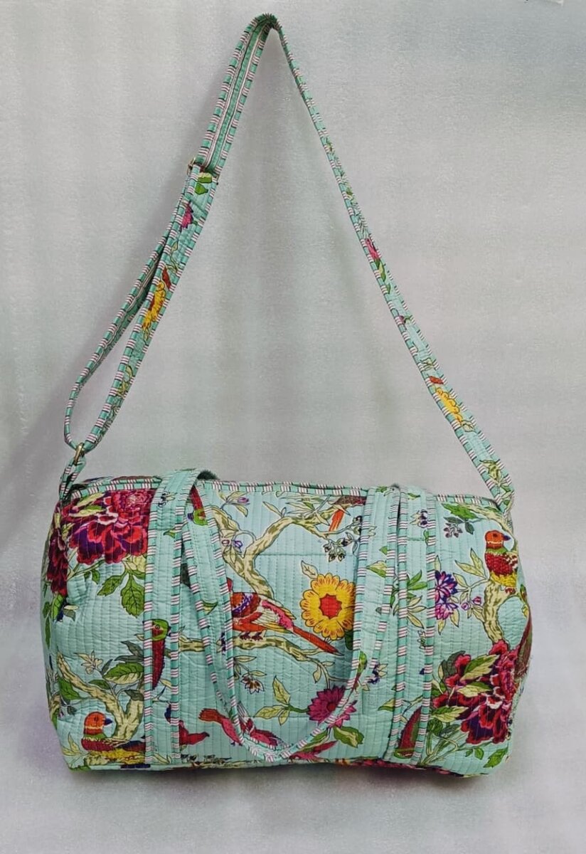 Block Printed Quilted Duffle Bag with Concealed Zip