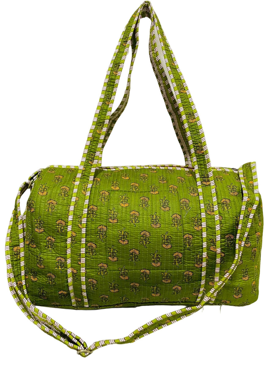 Block Printed Quilted Duffle Bag with Concealed Zip