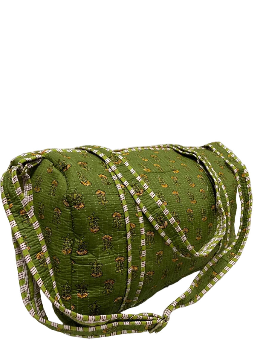 Block Printed Quilted Duffle Bag with Concealed Zip