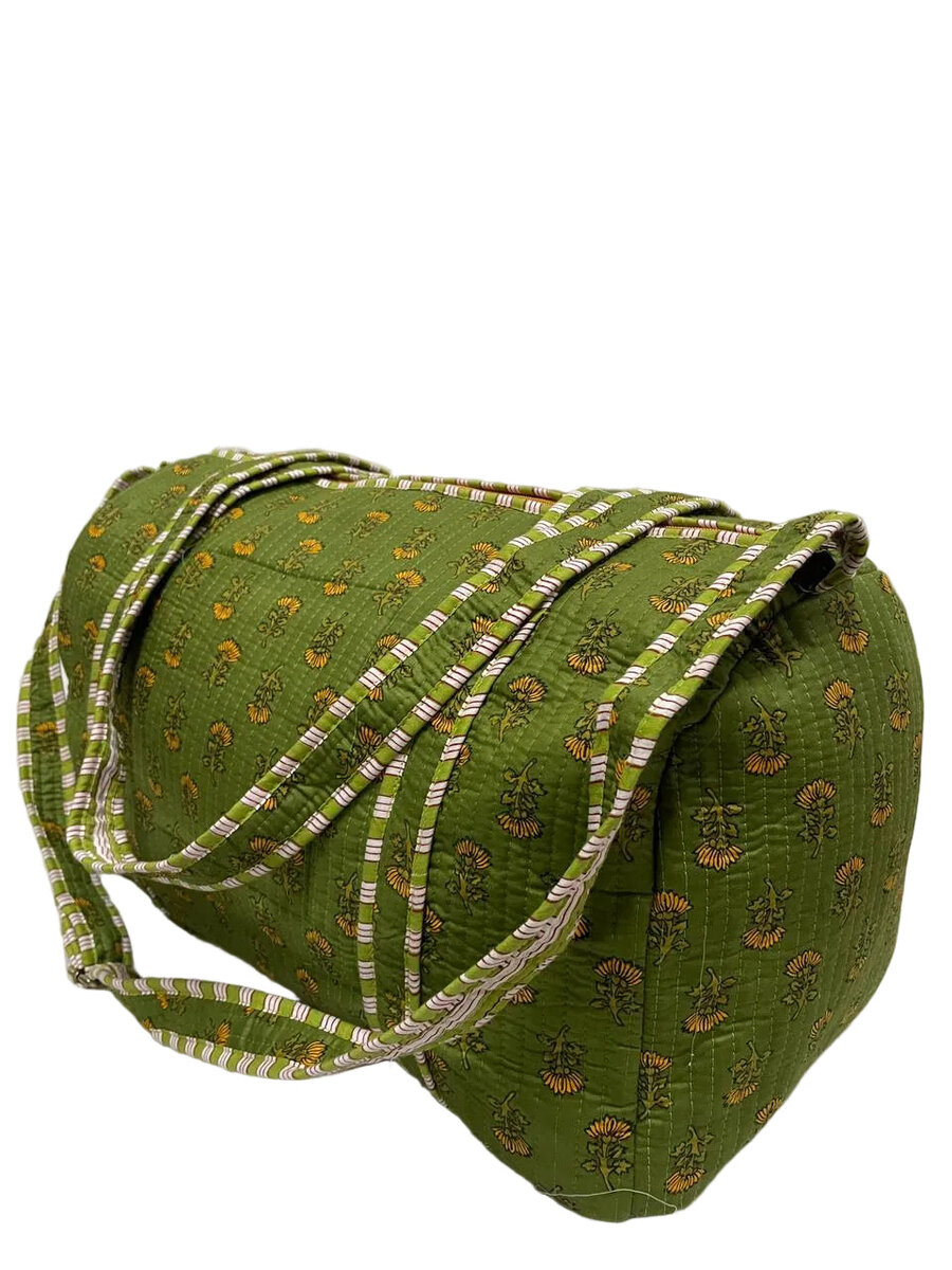 Block Printed Quilted Duffle Bag with Concealed Zip
