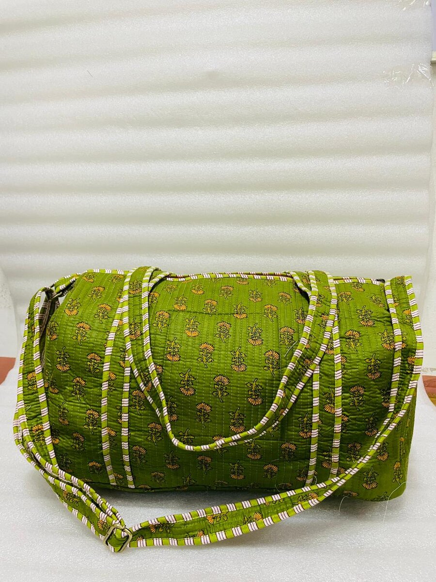 Block Printed Quilted Duffle Bag with Concealed Zip