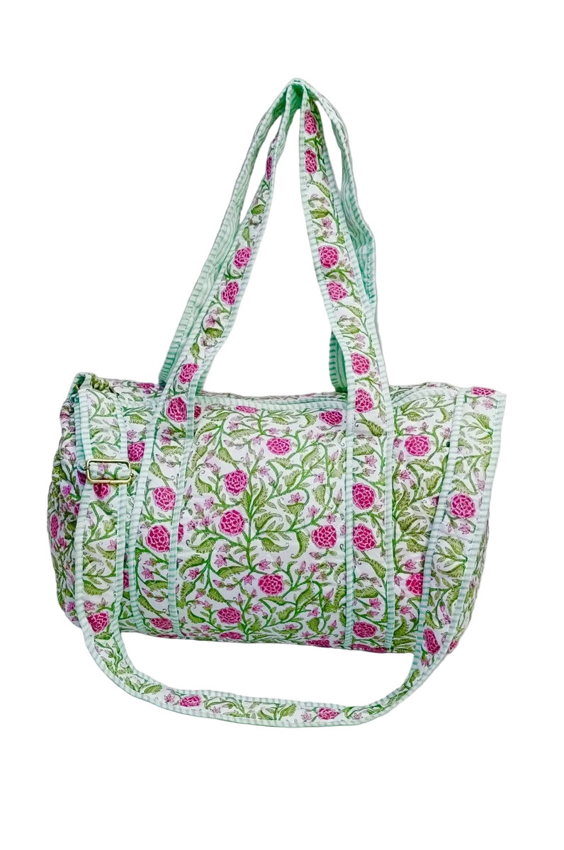 Block Printed Quilted Duffle Bag with Concealed Zip