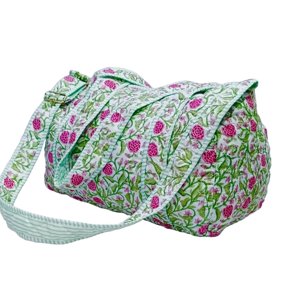 Block Printed Quilted Duffle Bag with Concealed Zip