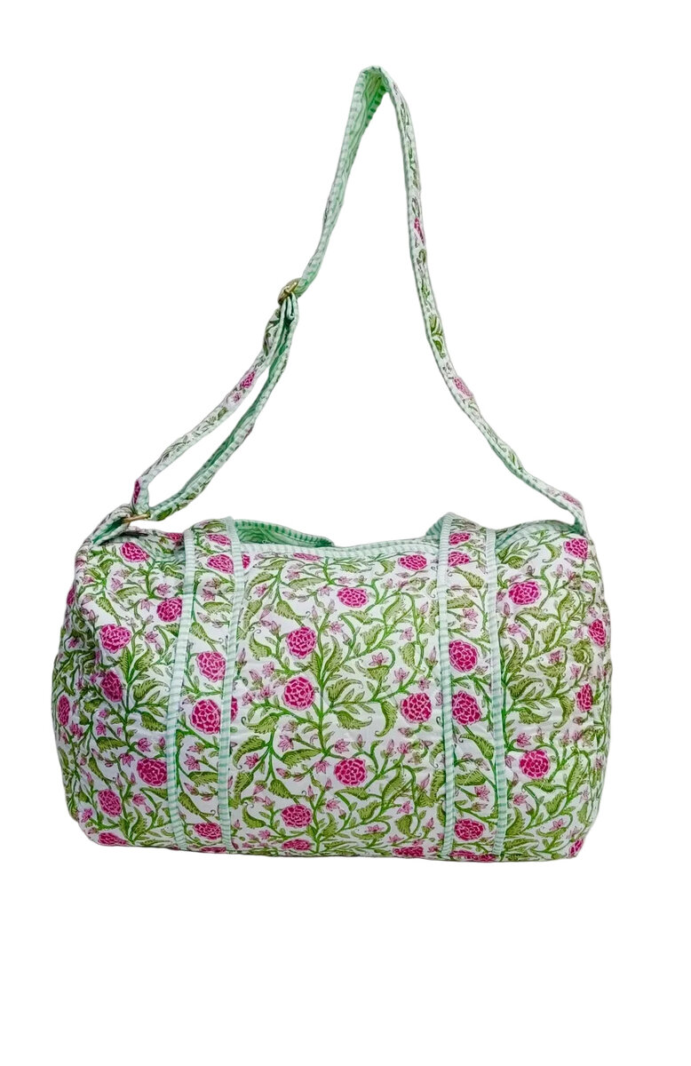Block Printed Quilted Duffle Bag with Concealed Zip
