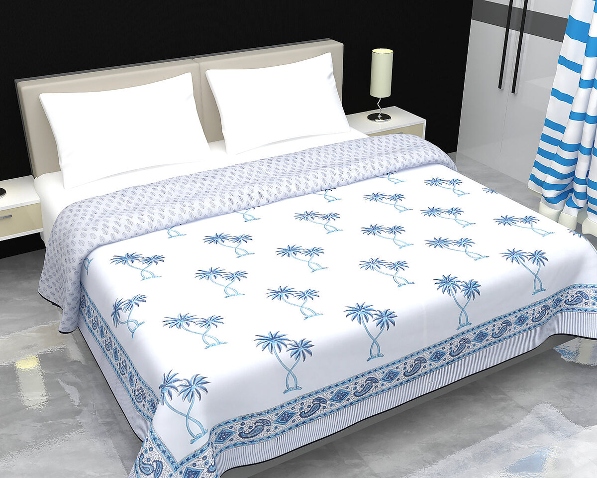 Hand block printed cotton double dohar blanket