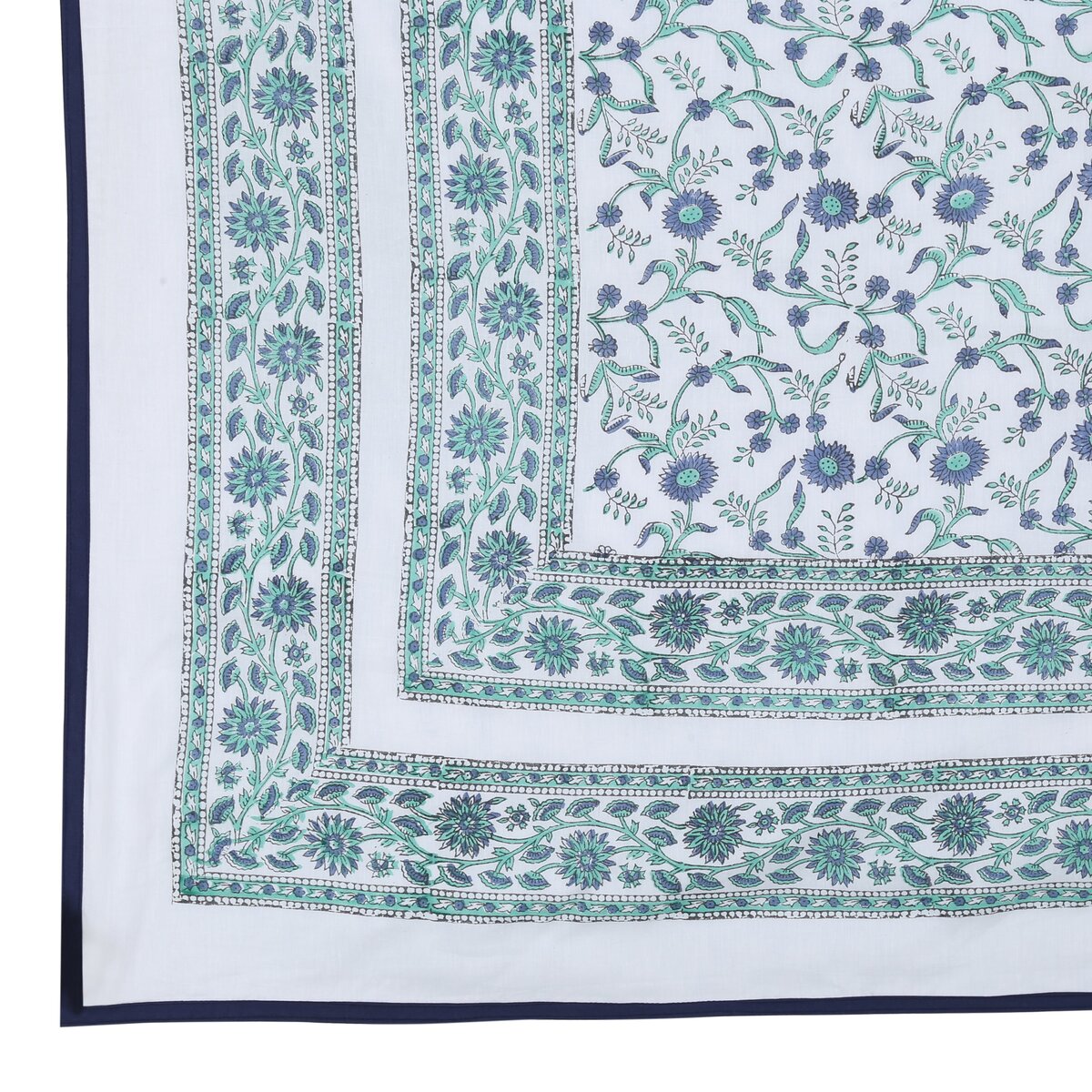Block Printed Cotton Blanket - Double Dohar ( 90 x 108 Inches) - Blue Green Floral
