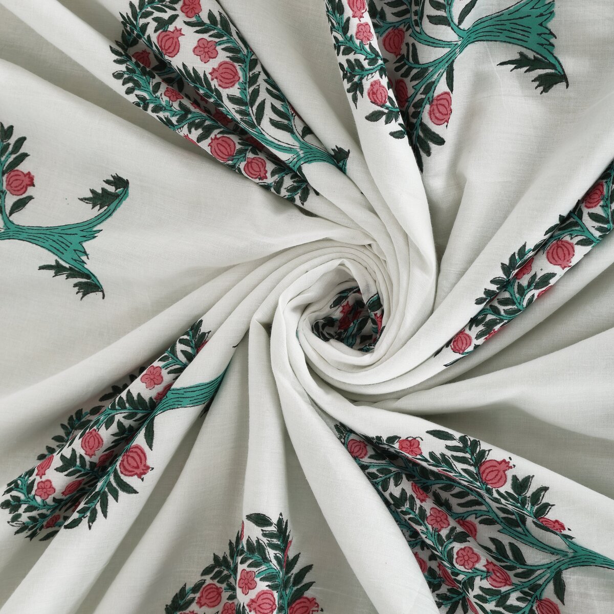 Block Printed Cotton Blanket - Double Dohar ( 90 x 108 Inches) - Red Green Tree