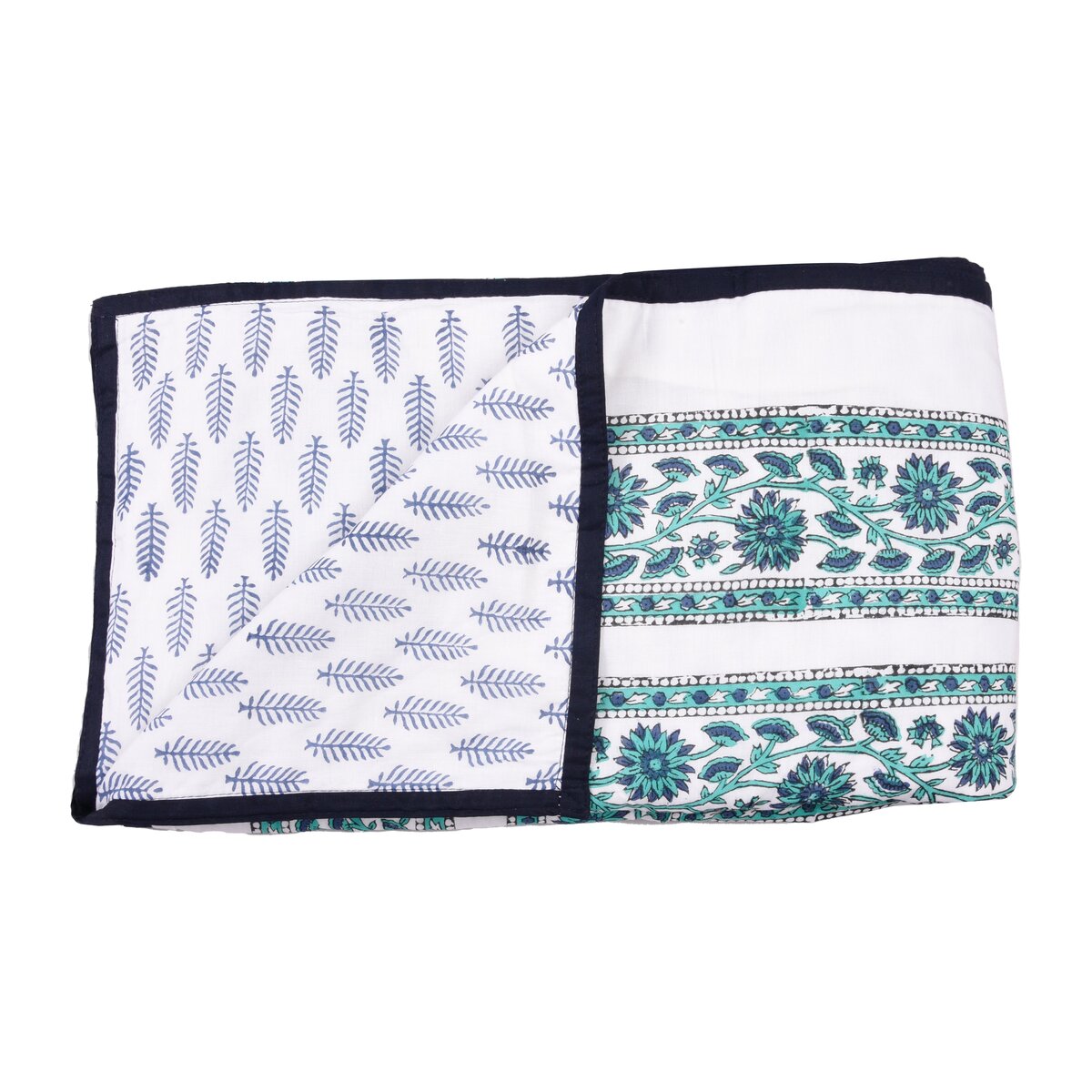 Cotton Blanket - Single Dohar ( 60 x 90 Inches) Blue Green Floral-N