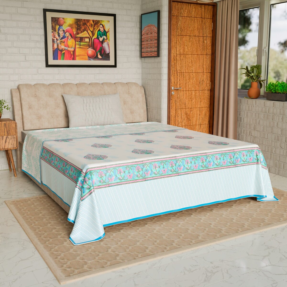 Cotton Blanket - Single Dohar ( 60 x 90 Inches) Blue Purple Bouquet