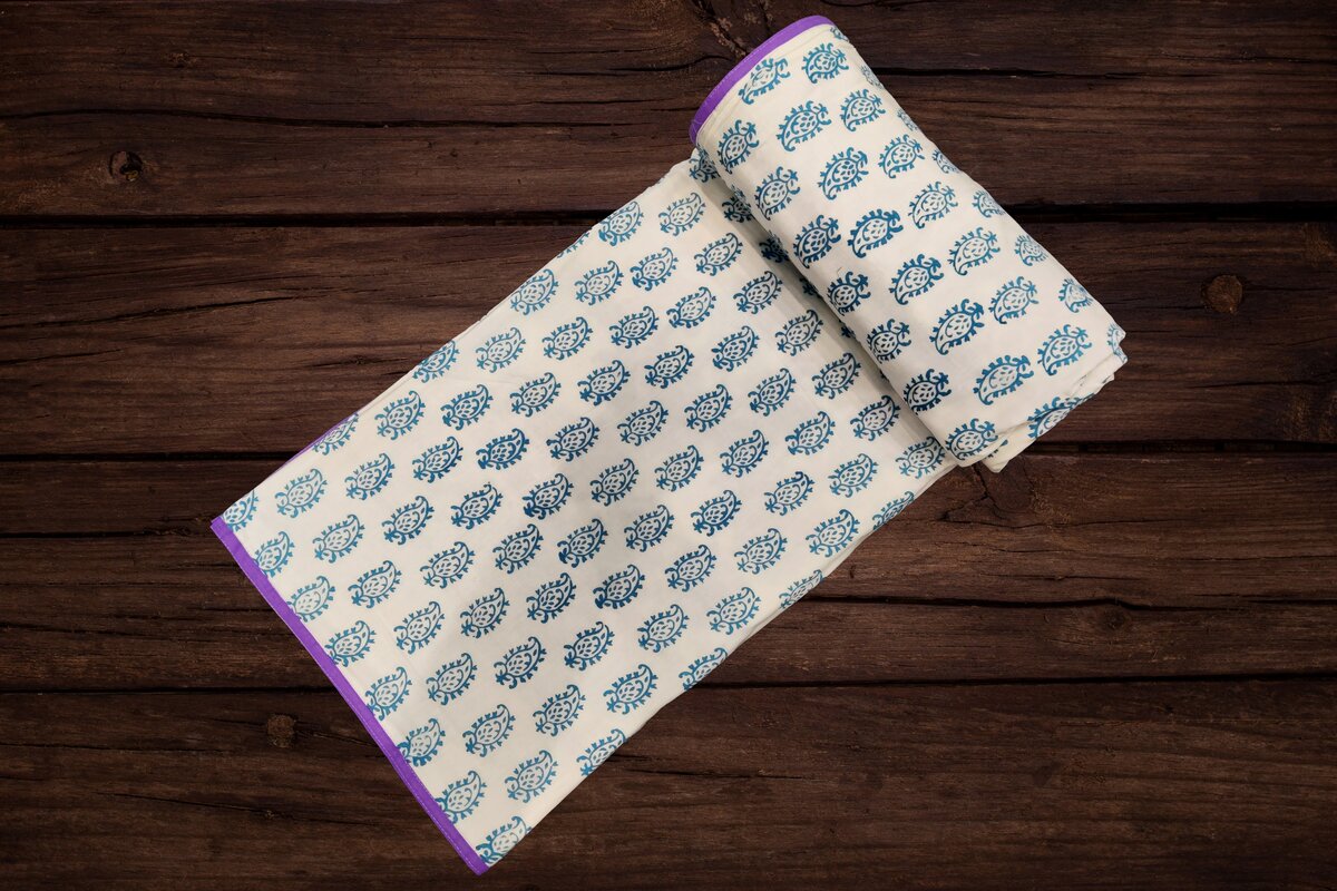 Cotton Blanket - Single Dohar ( 60 x 90 Inches) Purple Blue Flower