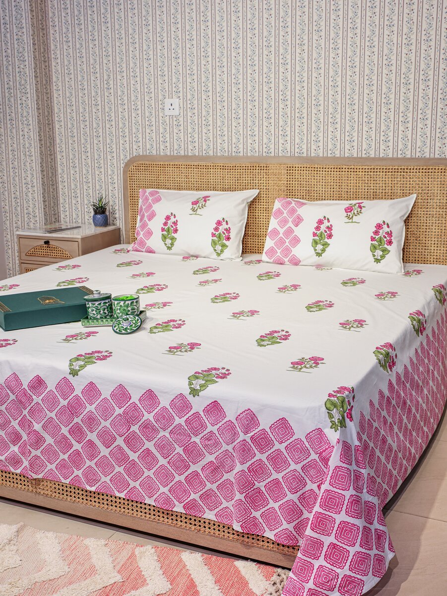 Premium Percale Cotton Super King Bedsheet with 2 Pillow Covers