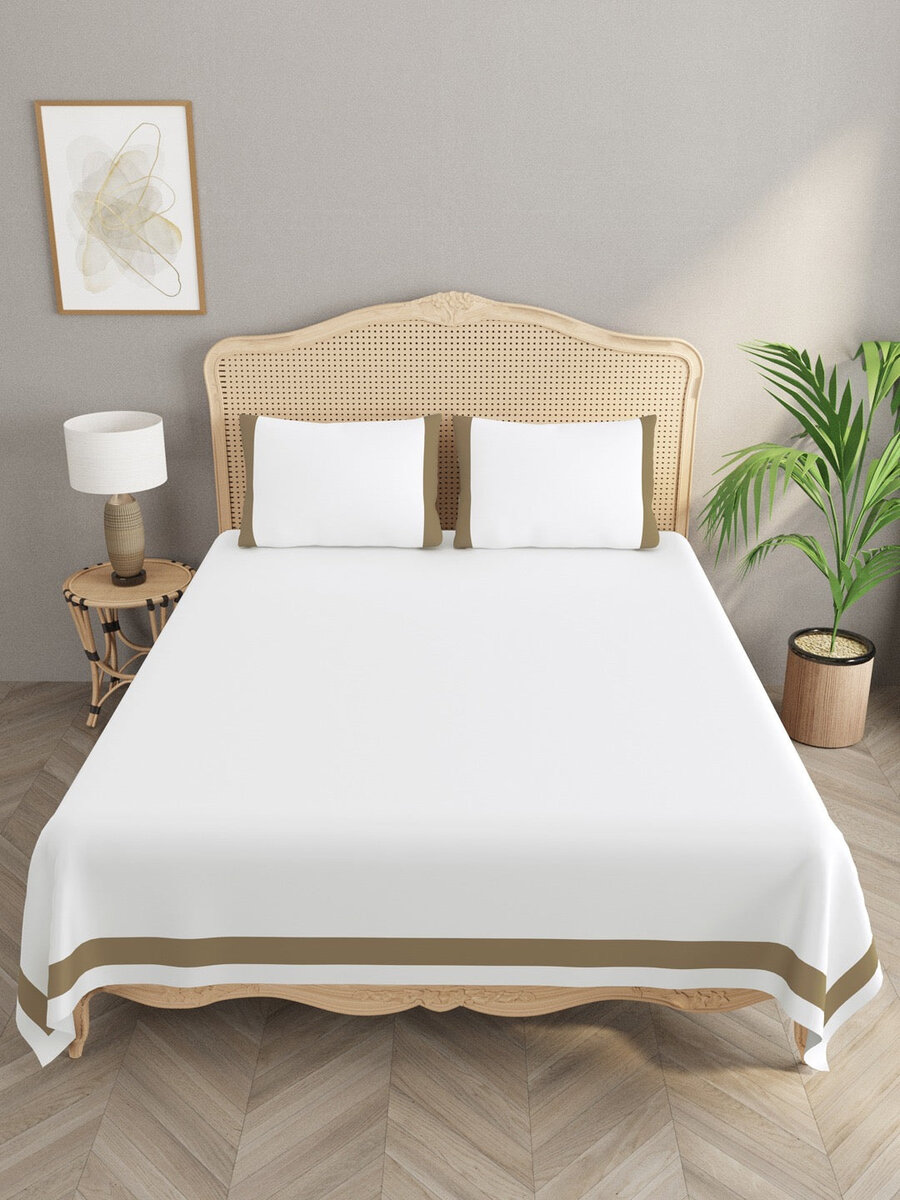 Luxury Cotton Double King 300 TC Bedsheet with 2 Pillow Covers