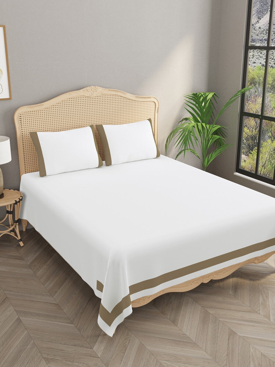 Luxury Cotton Double King 300 TC Bedsheet with 2 Pillow Covers