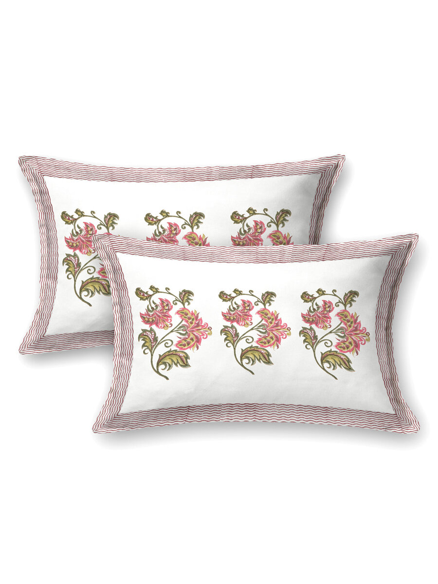 Extra Soft Percale Cotton Super King Handblock Print Bedsheet with 2 Pillow Covers + 1 Sham Pillow Cover