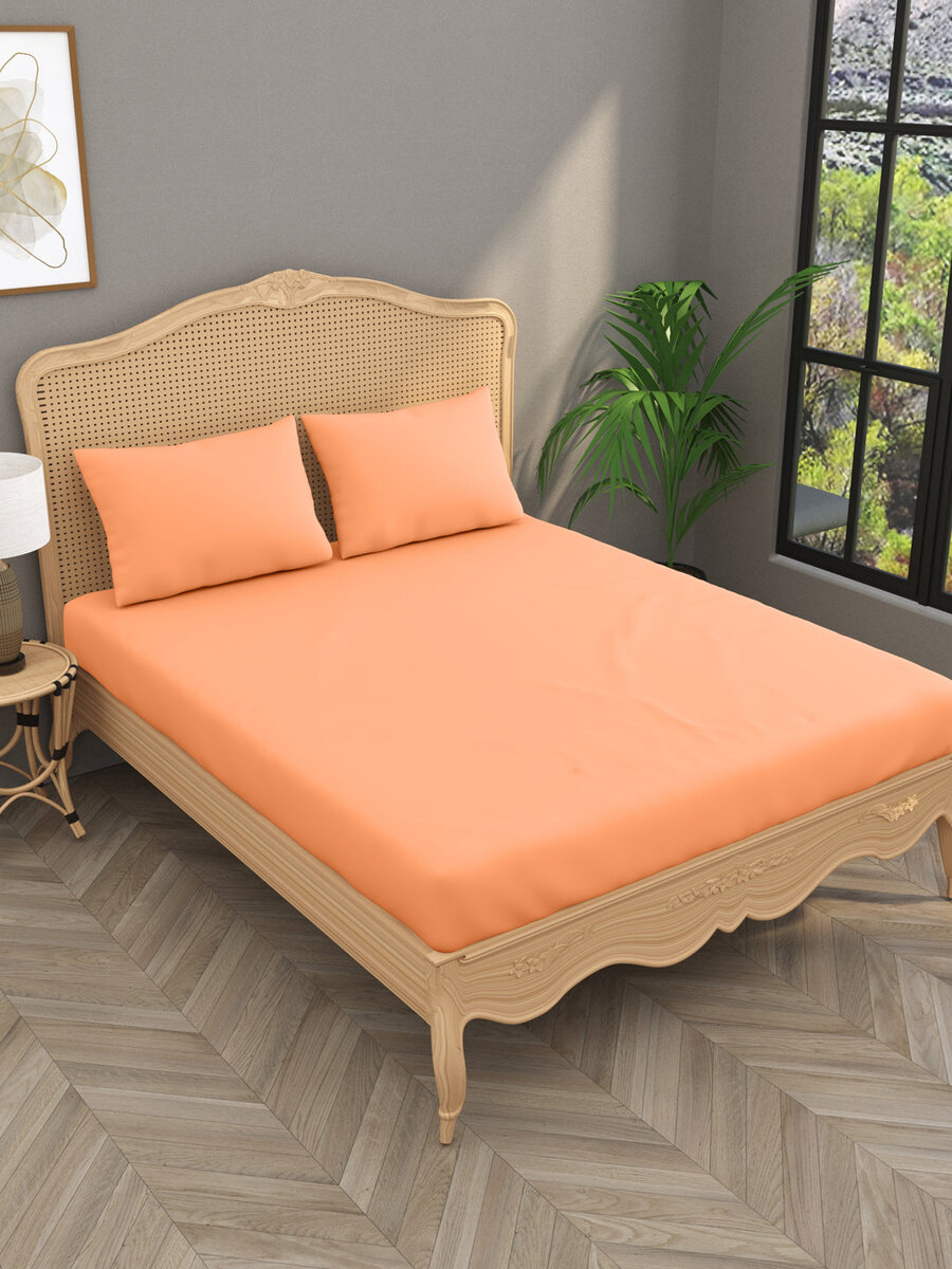 Luxury 400 TC Solid Cotton Bedsheet – 108 x 108 Inches with 2 Pillow Covers | Premium Cotton Comfort