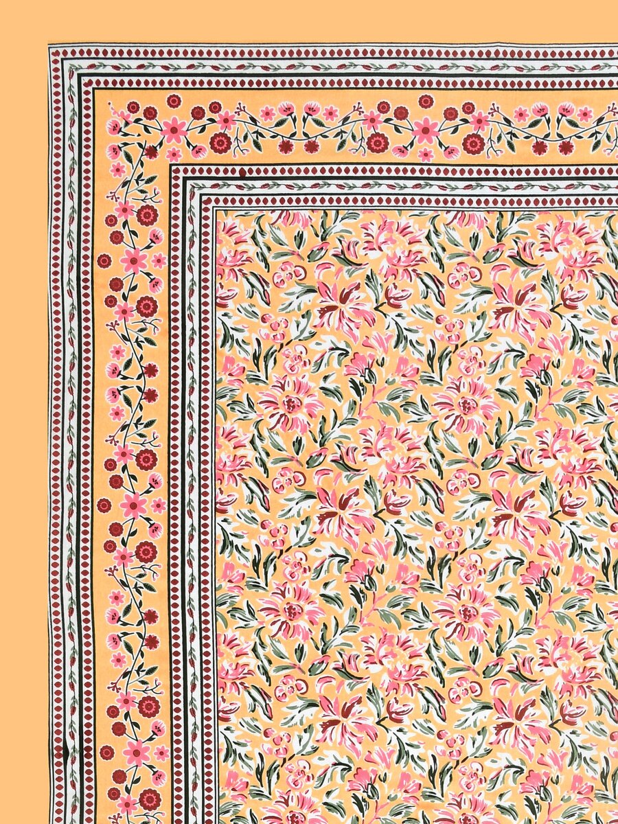 Floral Print Cotton Double King Bedsheet with 2 Pillow Covers