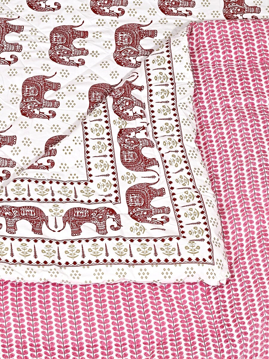 Floral Printed Bedding Set - 1 King Bedsheet, 1 Jaipuri Razai/Quilt, 2 Pillow Covers