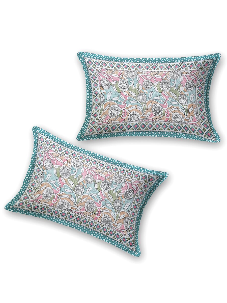 Floral Print Cotton Double King Bedsheet with 2 Pillow Covers