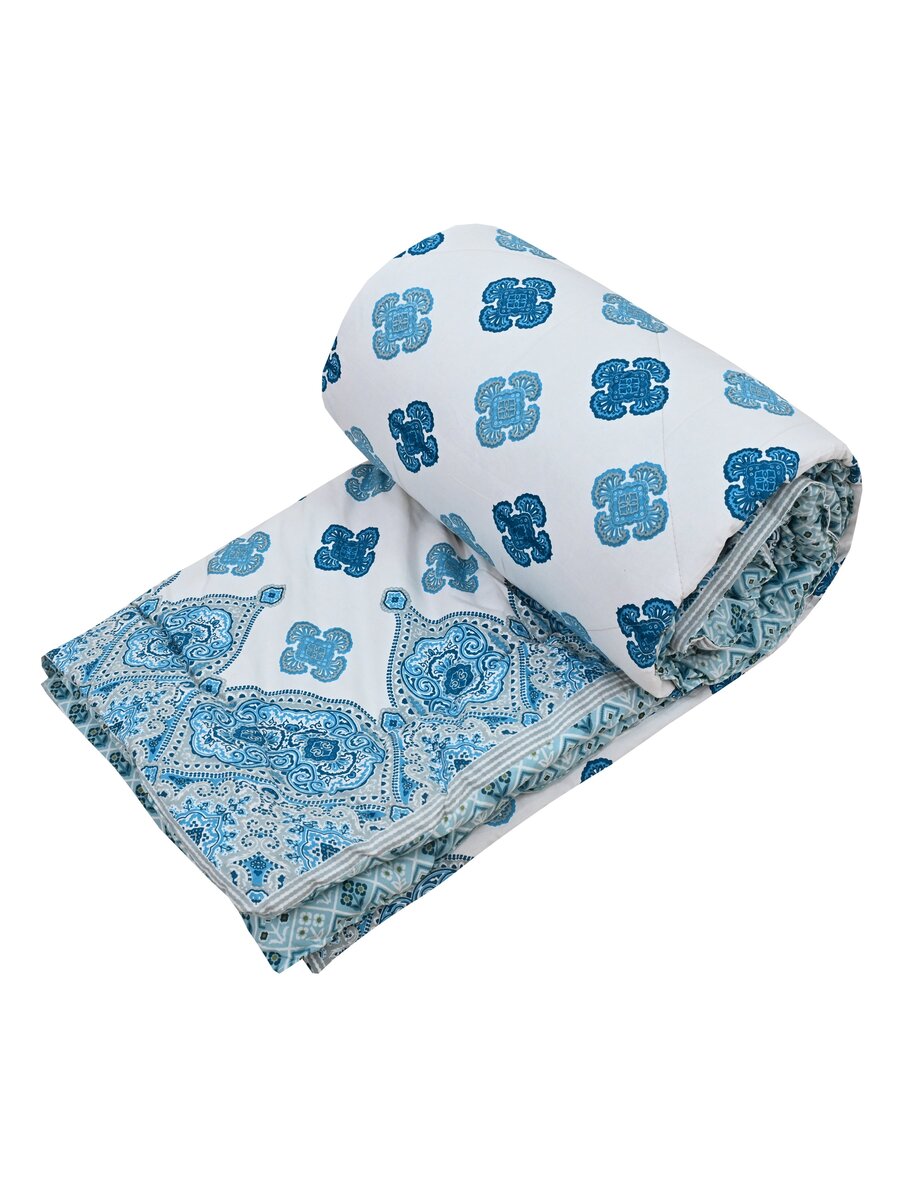 Floral Printed Bedding Set - 1 King Bedsheet, 1 Jaipuri Razai/Quilt, 2 Pillow Covers