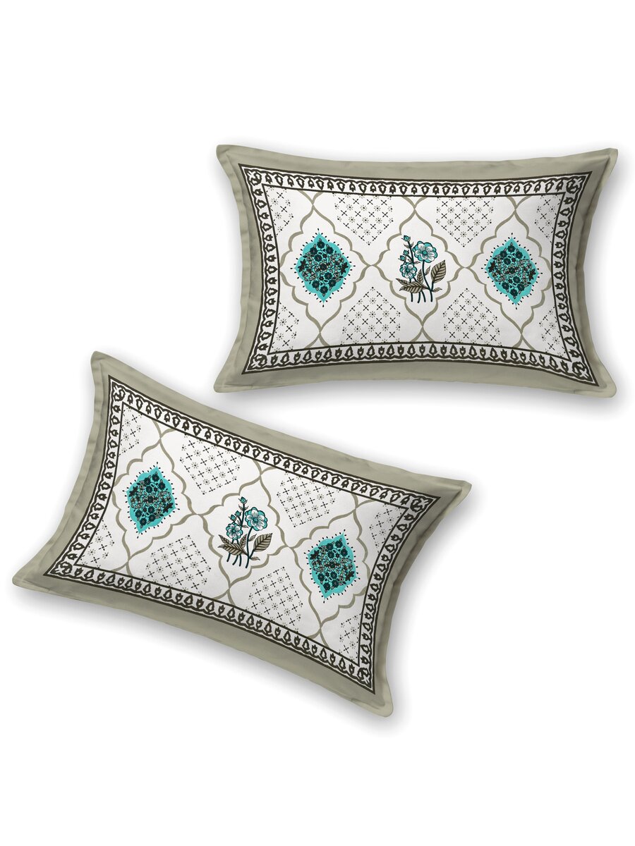 Floral Printed Bedding Set - 1 King Bedsheet, 1 Jaipuri Razai/Quilt, 2 Pillow Covers