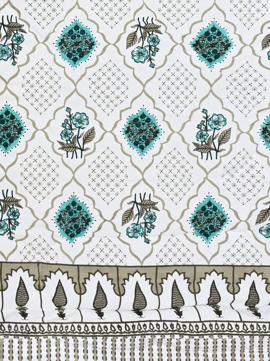 Floral Printed Bedding Set - 1 King Bedsheet, 1 Jaipuri Razai/Quilt, 2 Pillow Covers