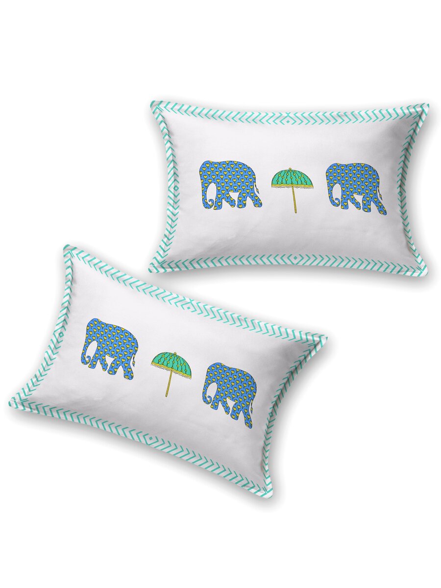 Extra Soft Percale Cotton Super King Handblock Print Bedsheet with 2 Pillow Covers