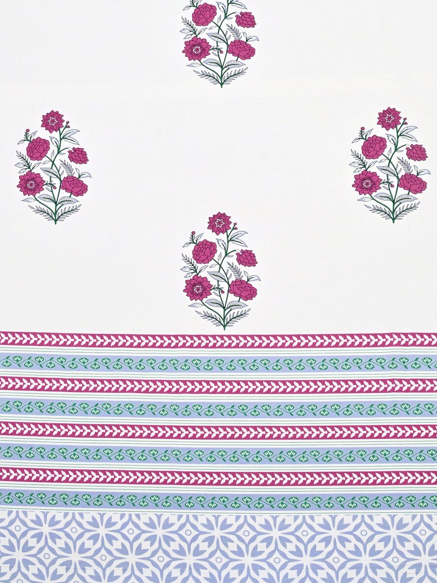 Extra Soft Percale Cotton Super King Handblock Print Bedsheet with 2 Pillow Covers
