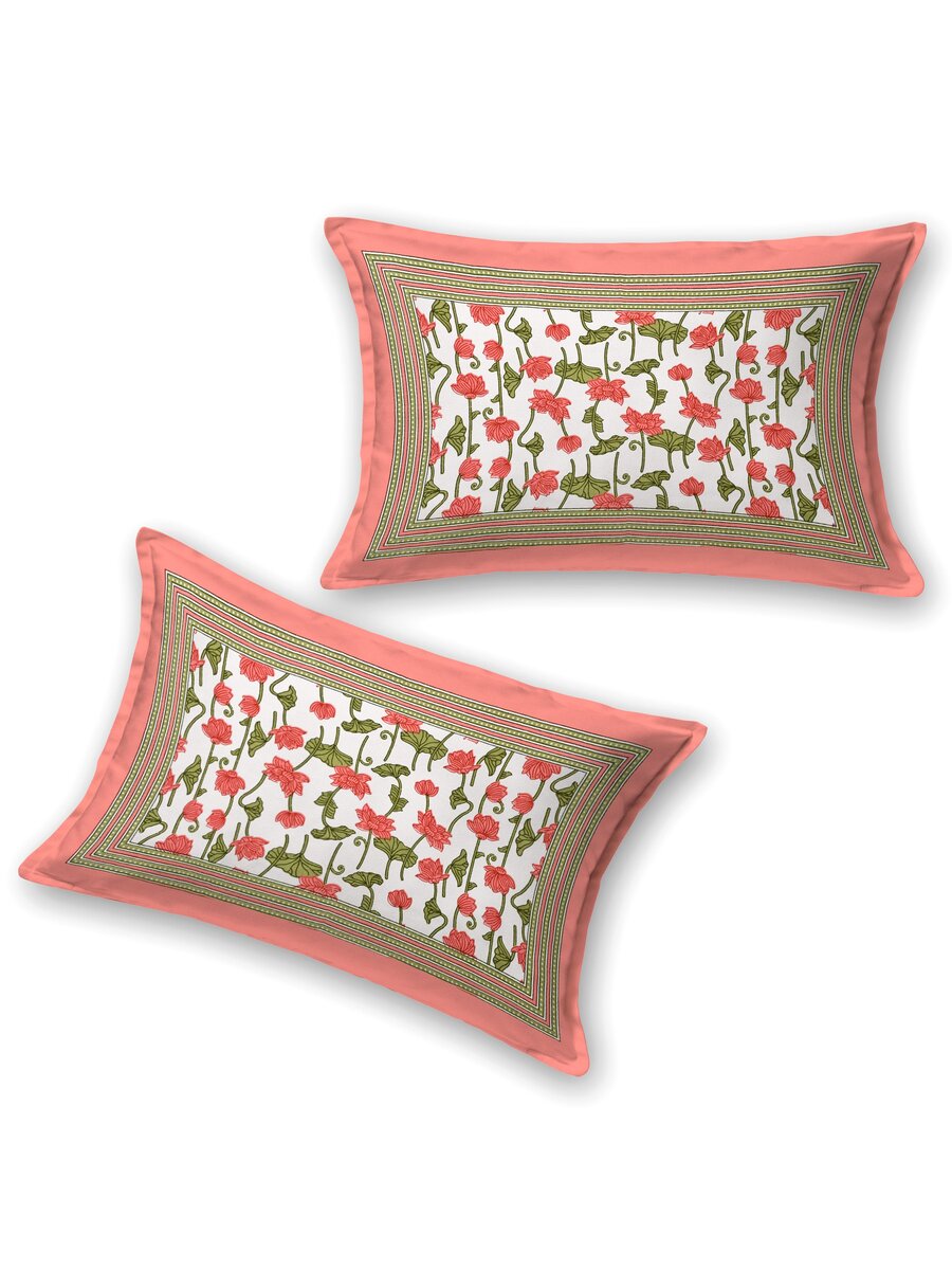 Floral Printed Bedding Set - 1 King Bedsheet, 1 Jaipuri Razai/Quilt, 2 Pillow Covers