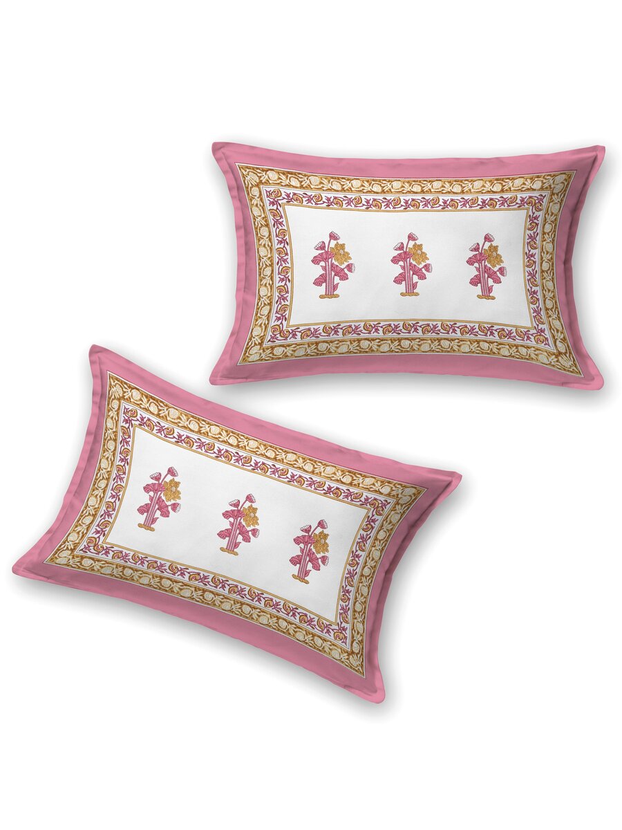 Floral Printed Bedding Set - 1 King Bedsheet, 1 Jaipuri Razai/Quilt, 2 Pillow Covers